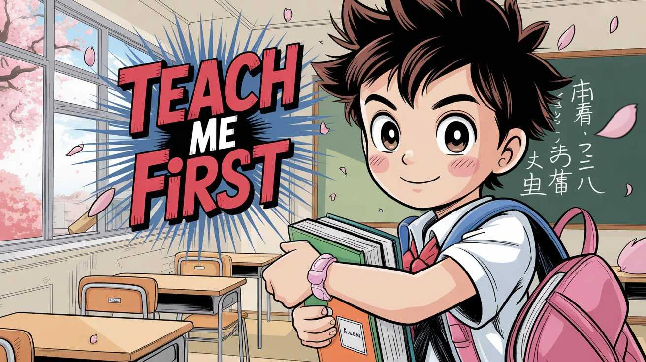 Start your Teach Me First manga journey open book illustration