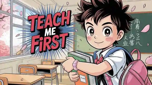 Start your Teach Me First manga journey open book illustration